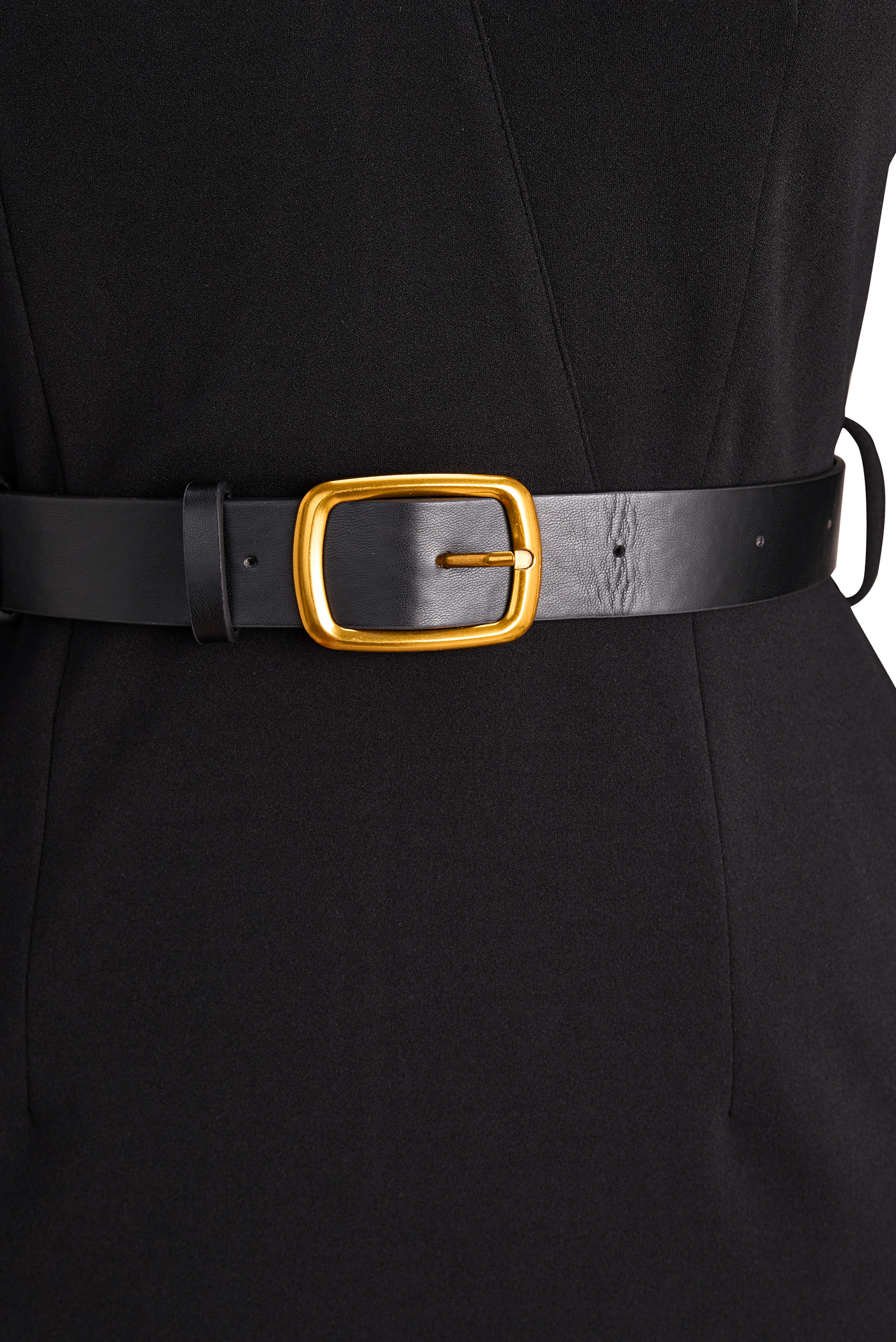 Verfeinertes Schwarzes Kleid mit Gürtel und Mandarin-Kragen