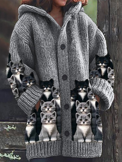 Jasmin - Gemütlicher Strick-Cardigan mit Katzenmotiv