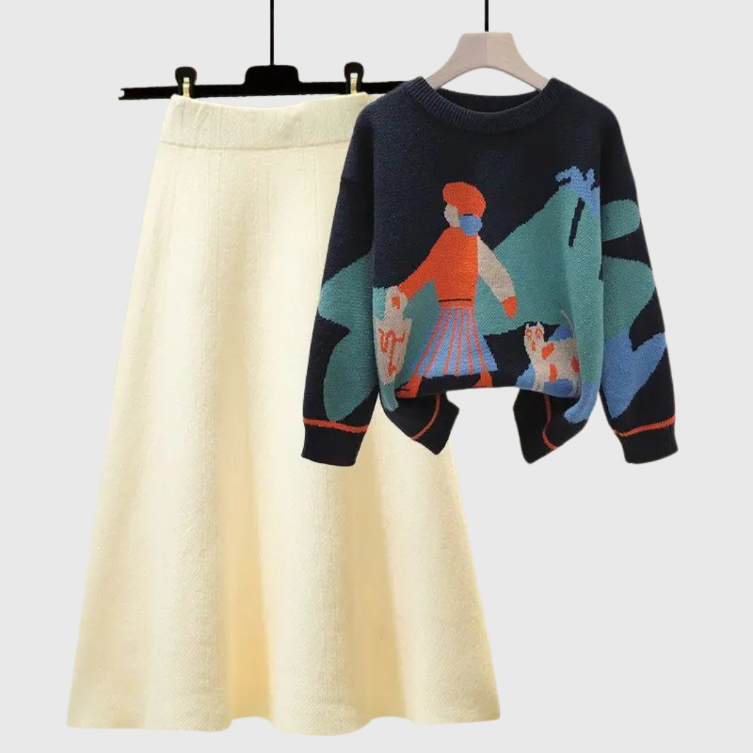 Lina - Gemütliches Strickpullover- und Rock-Outfit