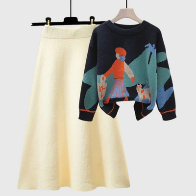 Lina - Gemütliches Strickpullover- und Rock-Outfit