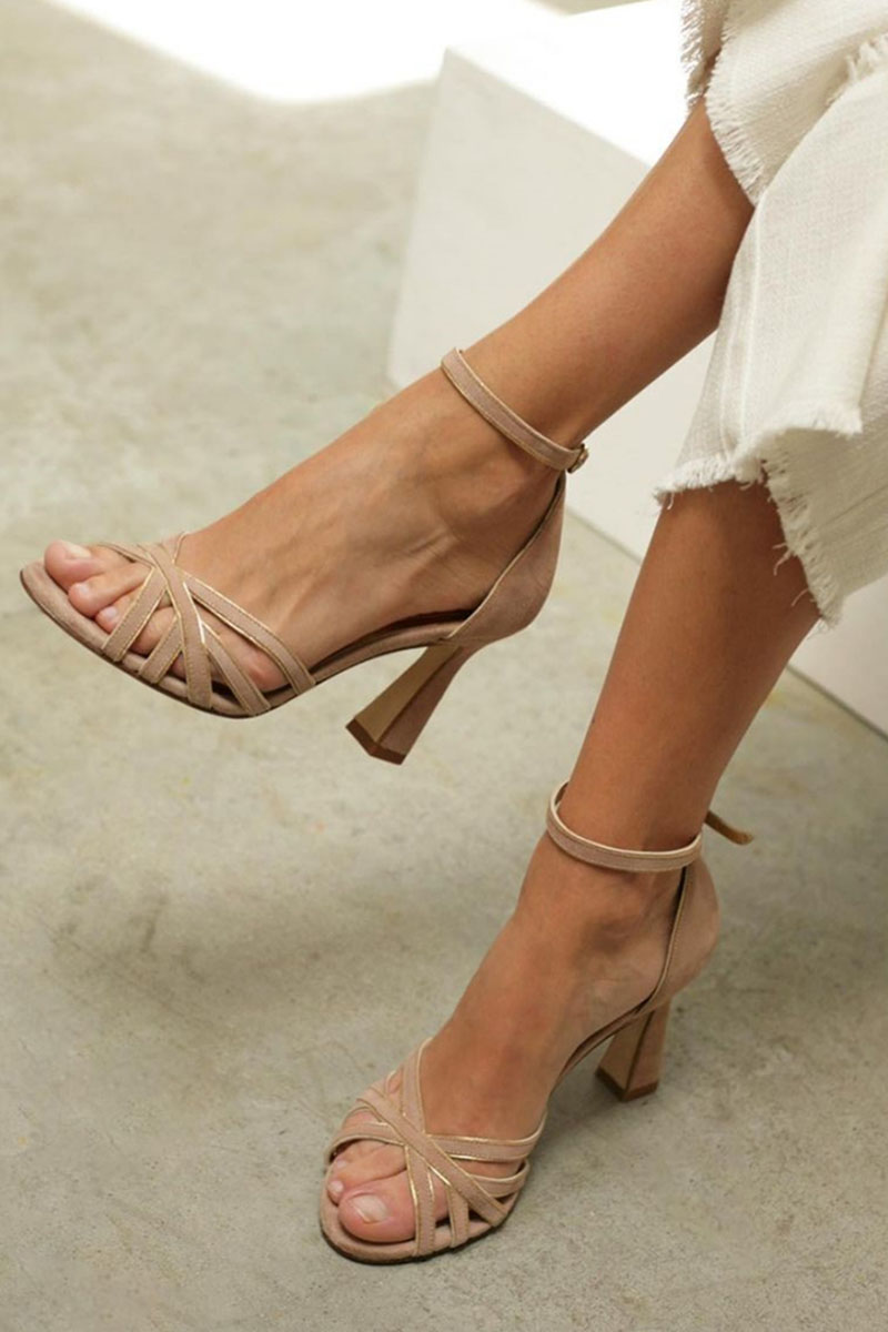 Marona™ | Patchwork Sandalen mit runder Zehenpartie und schmalem Absatz