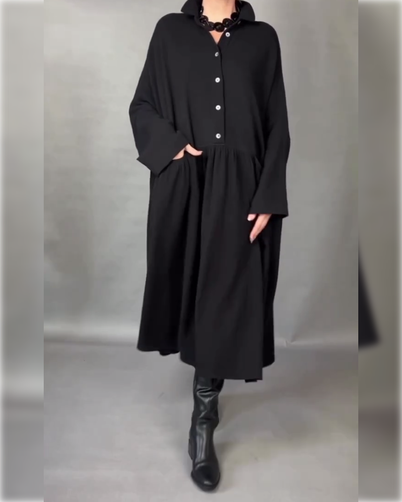 Übergroßes A-Linien-Kleid mit Knopfkragen