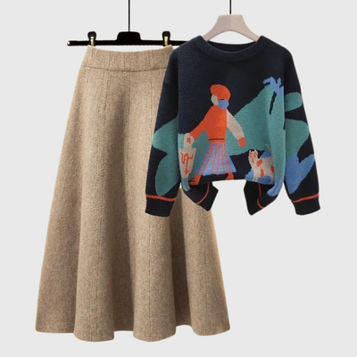 Lina - Gemütliches Strickpullover- und Rock-Outfit