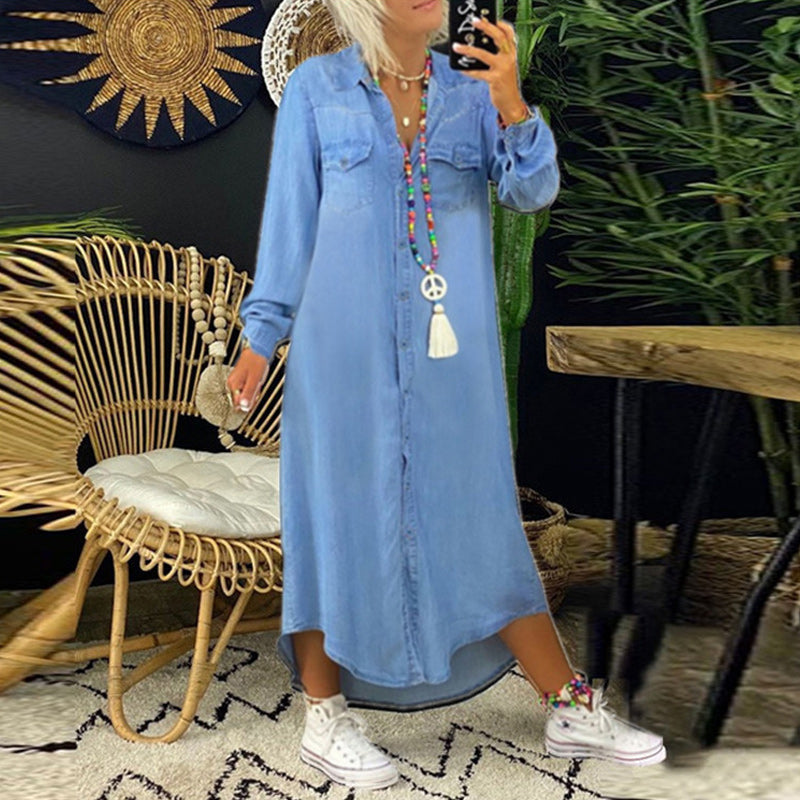 Aberley™ - Langärmliges Denim-Maxikleid