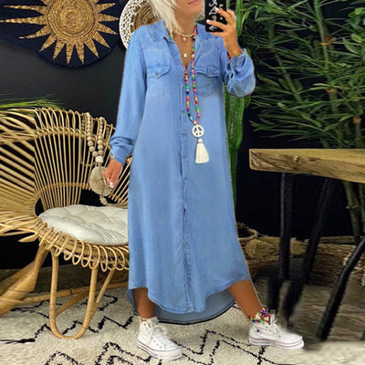 Aberley™ - Langärmliges Denim-Maxikleid
