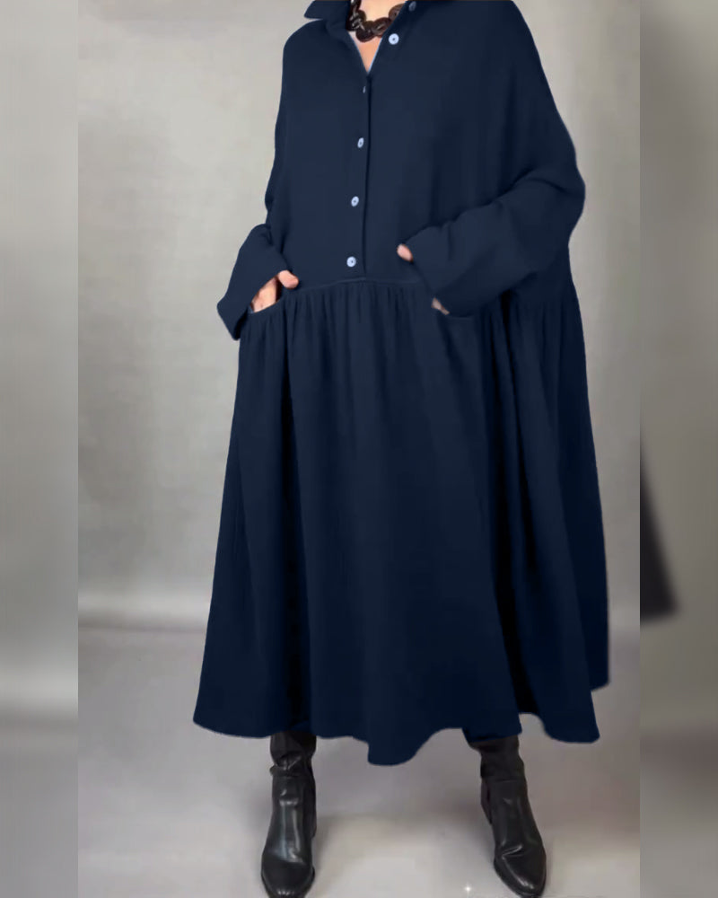 Übergroßes A-Linien-Kleid mit Knopfkragen