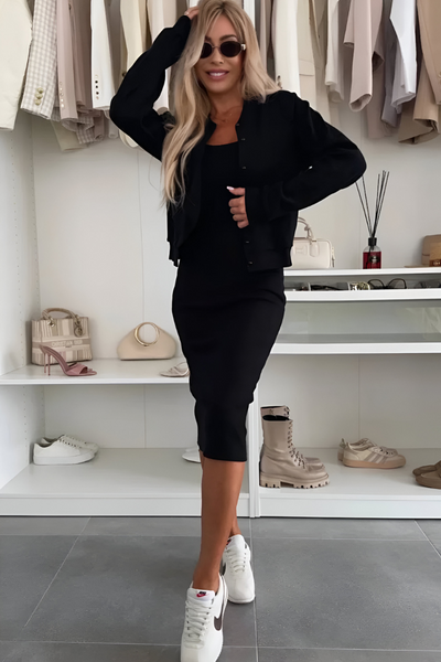 Midi-Kleid & Jacke – Eleganz mit Selbstvertrauen