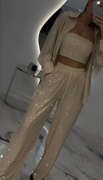 Nola™ | Moderne Pailletten 3-teilige Lounge-Set