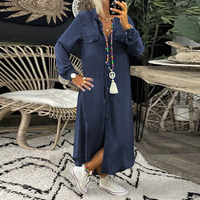 Aberley™ - Langärmliges Denim-Maxikleid