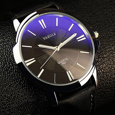 Luxuriöse Blaue Glas Leder Uhr™ - Olsen & Olsen
