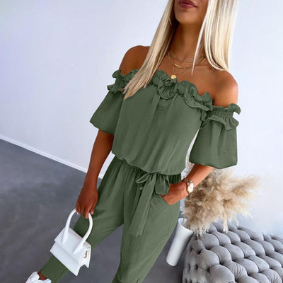 Serelina – Off-Shoulder Rüschensprunganzug mit Bindegürtel