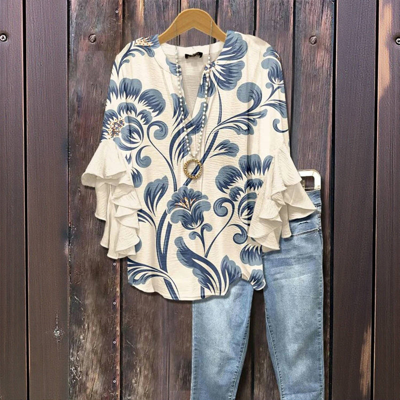Kiona™ - ELEGANTE BLUSE MIT RETRO BLUMENMUSTER
