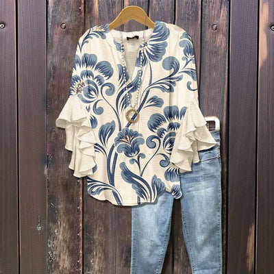 Kiona™ - ELEGANTE BLUSE MIT RETRO BLUMENMUSTER