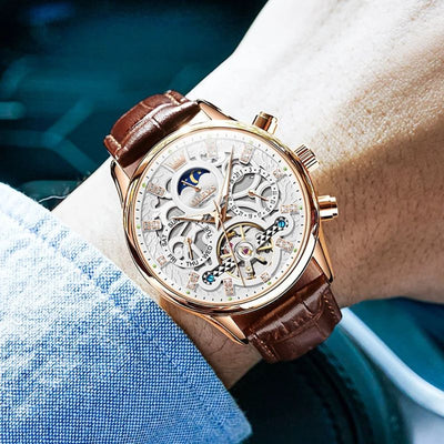 Mechanische Automatik-Uhr mit Lederarmband™ - Olsen & Olsen