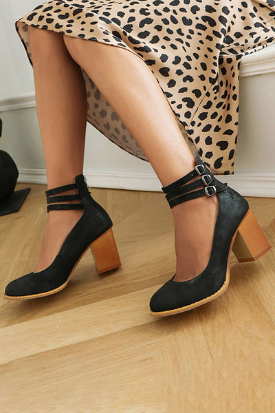 Caa™ | Glattleder-Sandalen mit Knöchelriemen und breitem Absatz