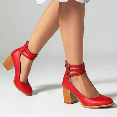 Caa™ | Glattleder-Sandalen mit Knöchelriemen und breitem Absatz