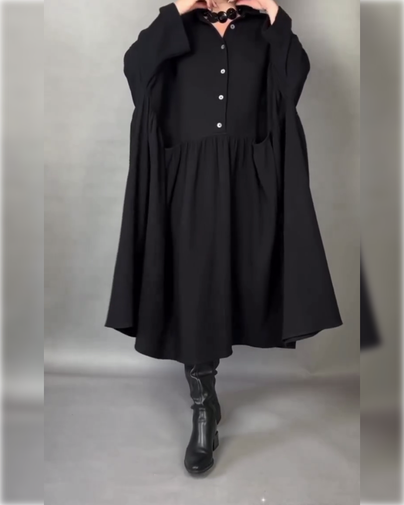 Übergroßes A-Linien-Kleid mit Knopfkragen