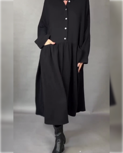 Übergroßes A-Linien-Kleid mit Knopfkragen