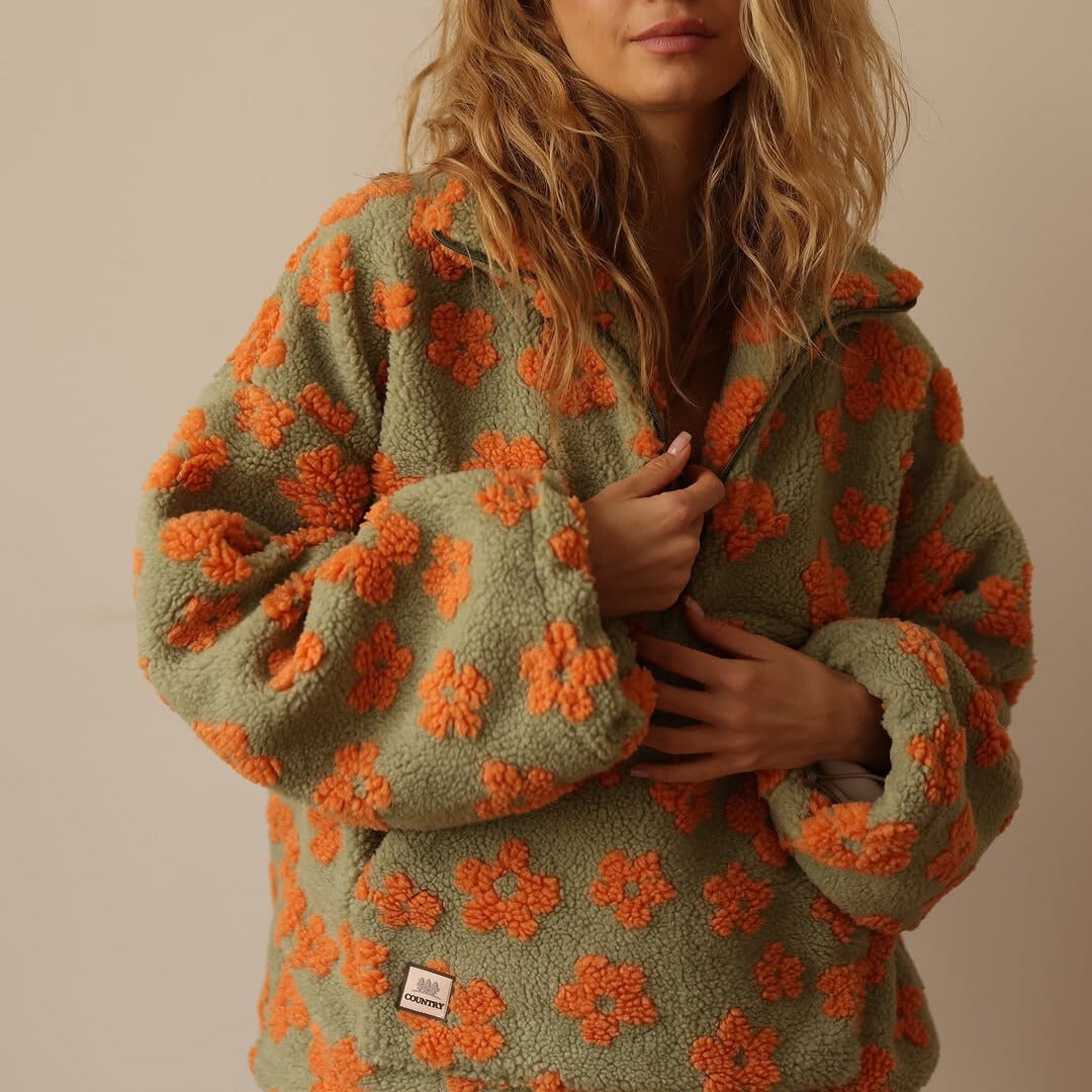Sofia - Fleece-Pullover mit floralem Druck und langen Ärmeln