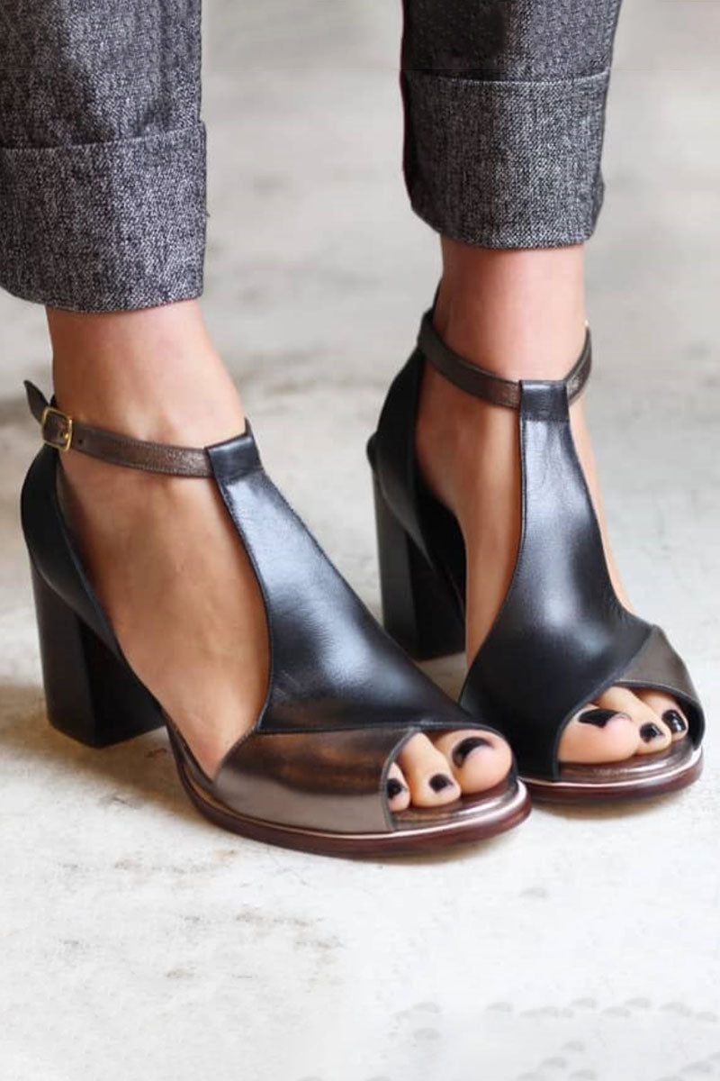 Anyao™ | Absatzsandalen mit offener Zehe in Schwarz Patchwork