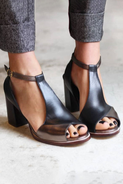 Anyao™ | Absatzsandalen mit offener Zehe in Schwarz Patchwork