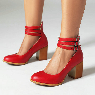 Caa™ | Glattleder-Sandalen mit Knöchelriemen und breitem Absatz
