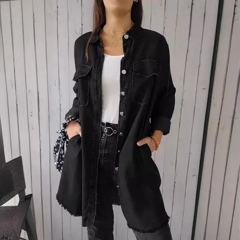 Doris™ | Lange Denim-Freizeit-Hemdjacke