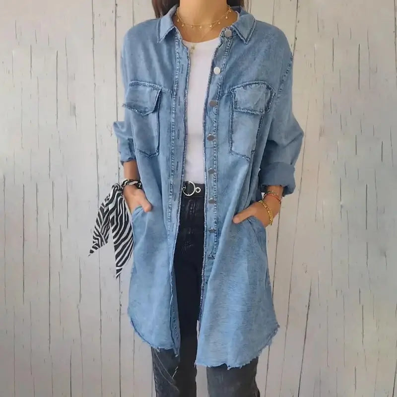 Doris™ | Lange Denim-Freizeit-Hemdjacke