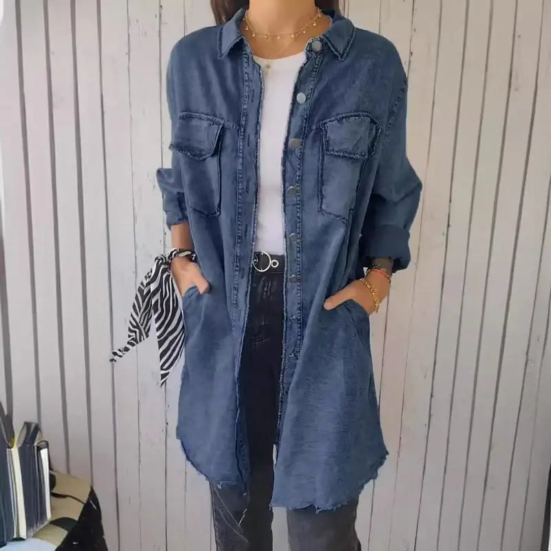 Doris™ | Lange Denim-Freizeit-Hemdjacke