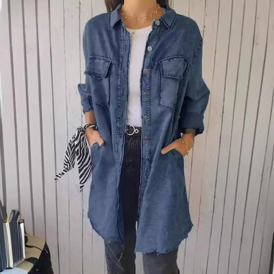Doris™ | Lange Denim-Freizeit-Hemdjacke
