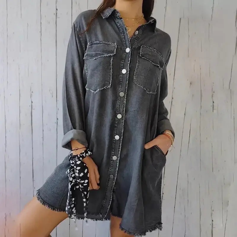 Doris™ | Lange Denim-Freizeit-Hemdjacke