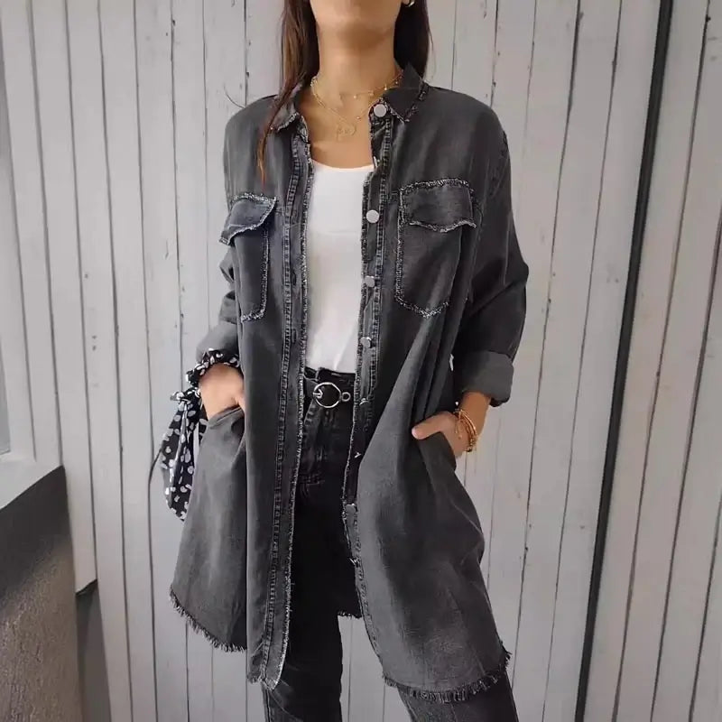 Doris™ | Lange Denim-Freizeit-Hemdjacke