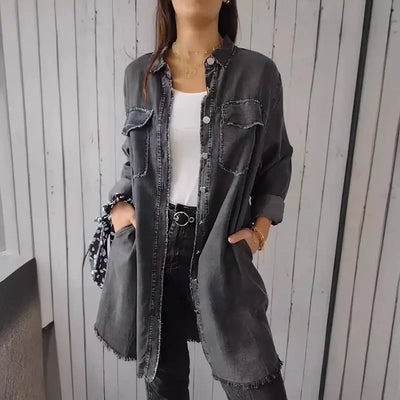 Doris™ | Lange Denim-Freizeit-Hemdjacke
