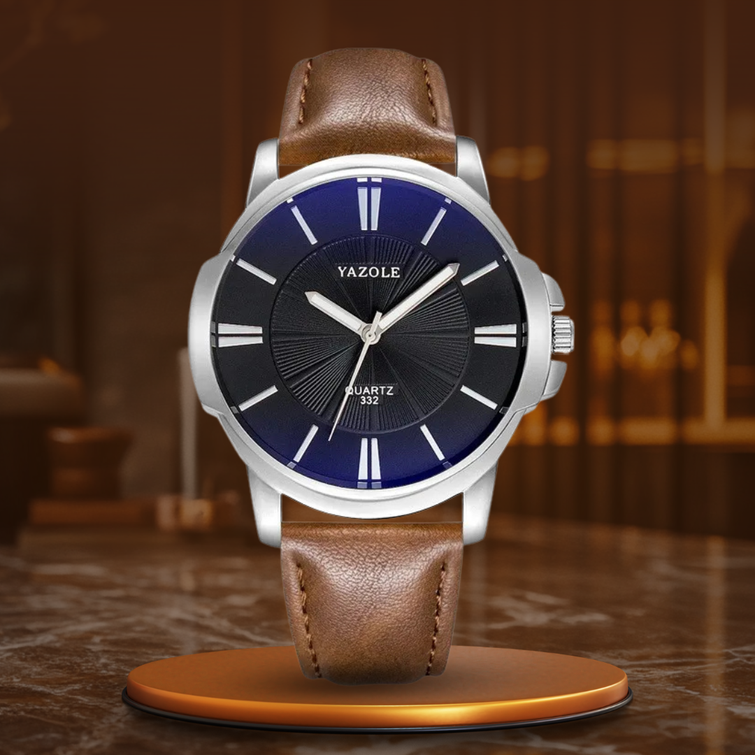 Luxuriöse Blaue Glas Leder Uhr™ - Olsen & Olsen