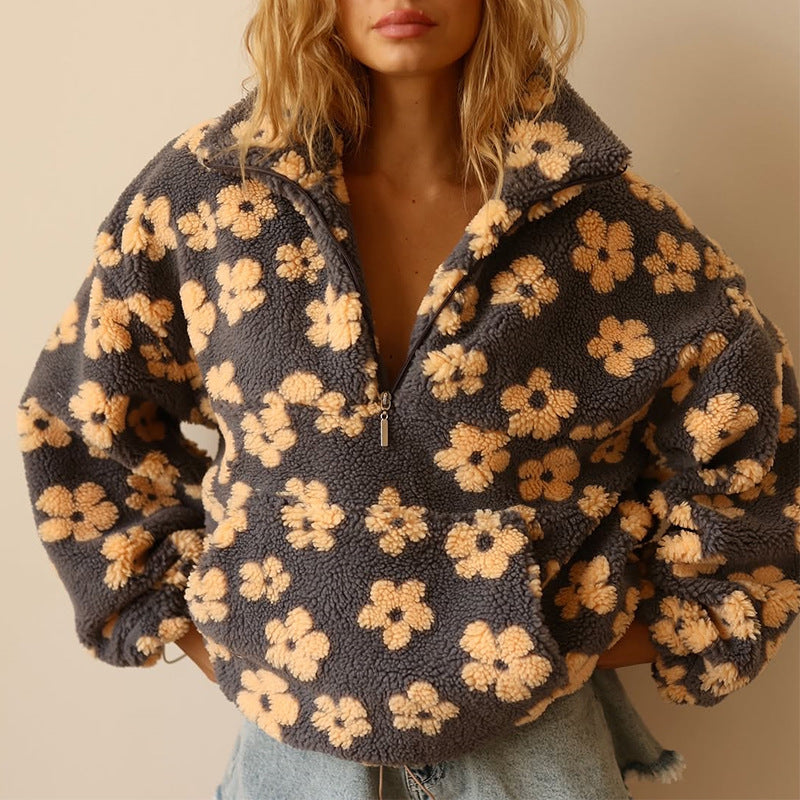 Sofia - Fleece-Pullover mit floralem Druck und langen Ärmeln