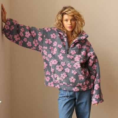 Sofia - Fleece-Pullover mit floralem Druck und langen Ärmeln