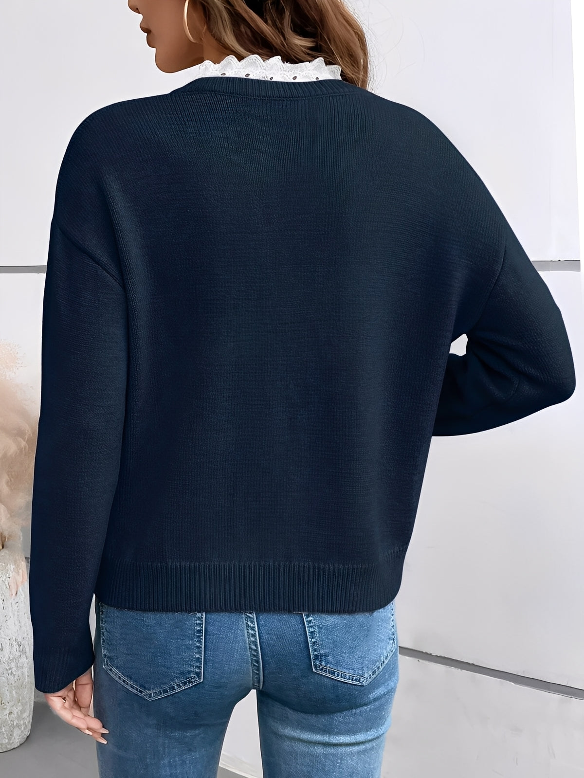 Céline | Schicker Strickpullover mit Eleganter Spitzenkragen