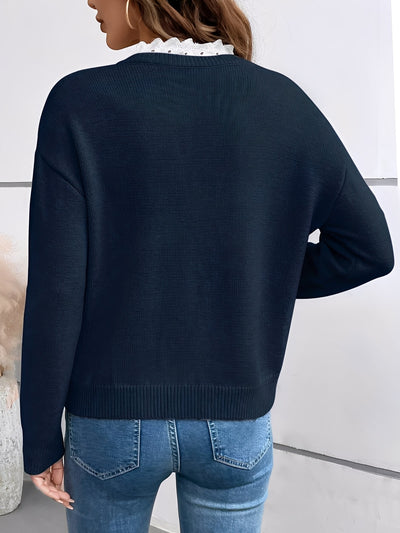 Céline | Schicker Strickpullover mit Eleganter Spitzenkragen
