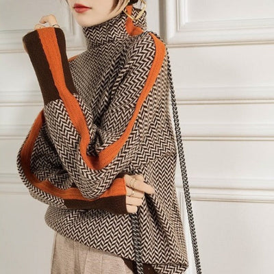 Vera™ | Eleganter Strickpullover mit Hohem Kragen & Kontraststreifen