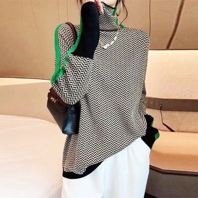 Vera™ | Eleganter Strickpullover mit Hohem Kragen & Kontraststreifen