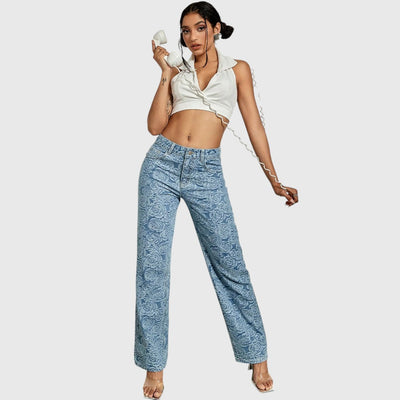 Elina - Florale Gerade-Jeans