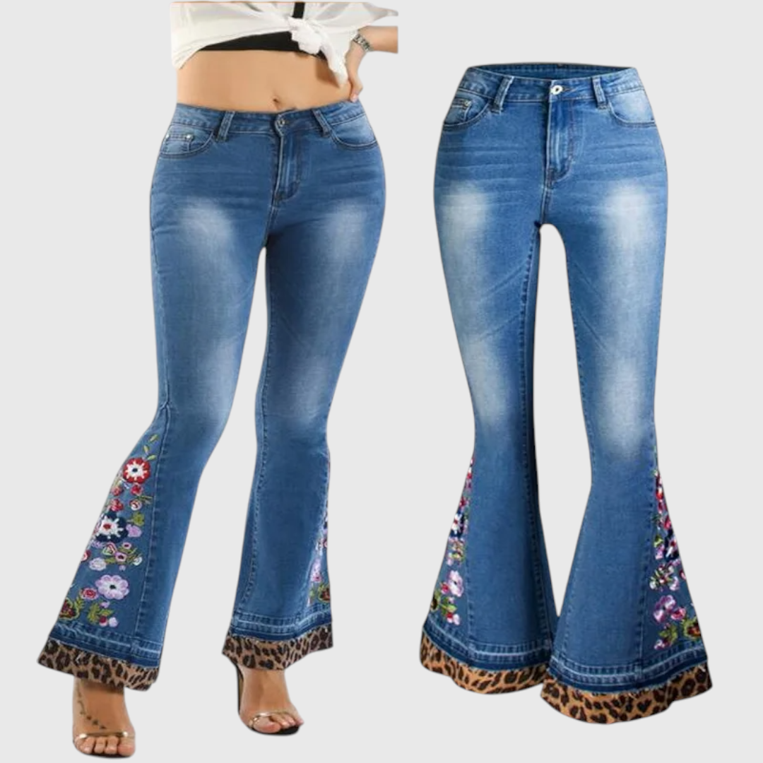 Velda - Damen Bestickte Schlagjeans