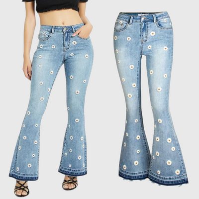 Velda - Damen Bestickte Schlagjeans