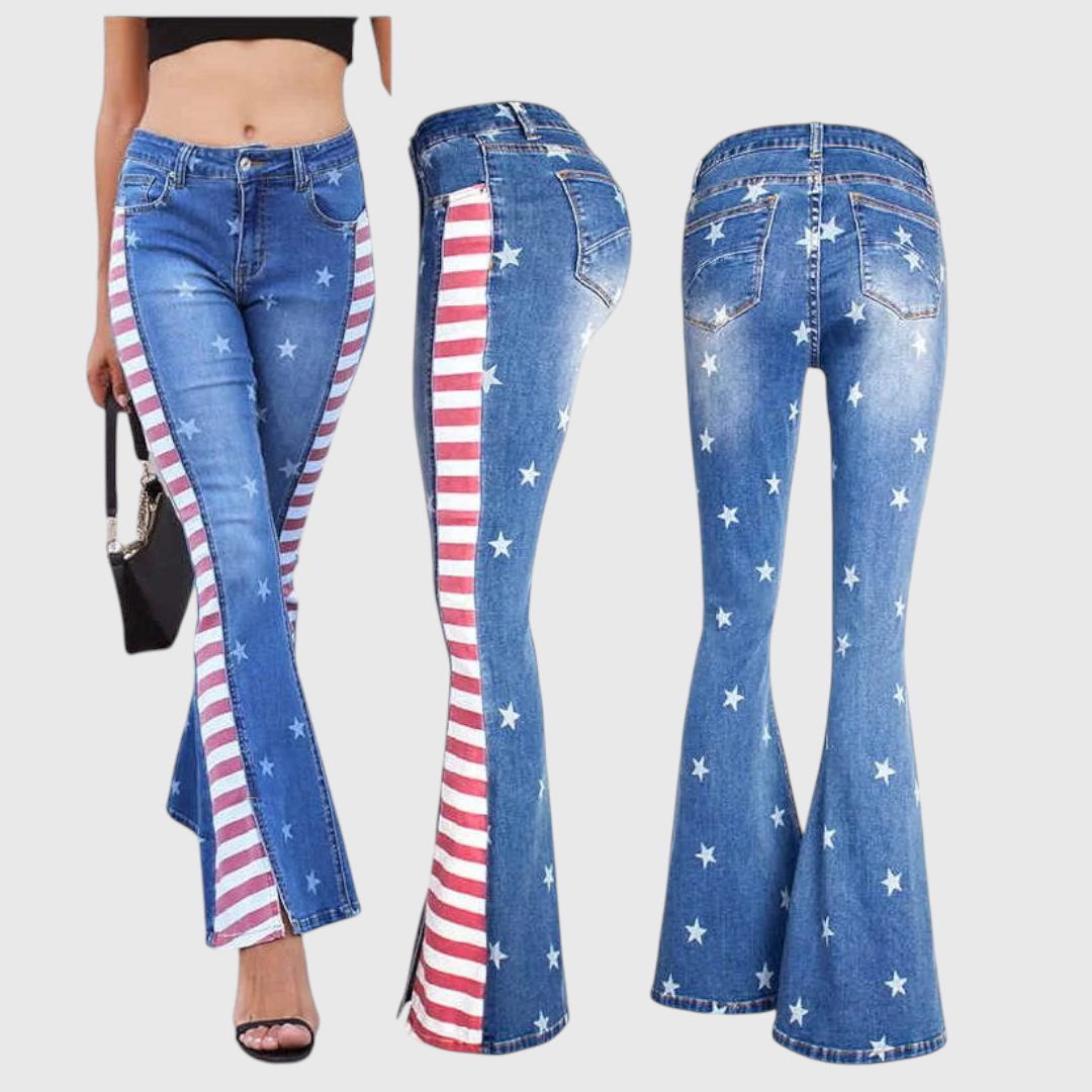 Velda - Damen Bestickte Schlagjeans