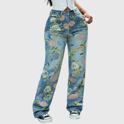 Micah - Hoch geschnittene Cargo-Jeans mit Blumenmuster