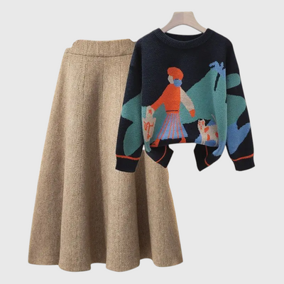 Lina - Gemütliches Strickpullover- und Rock-Outfit