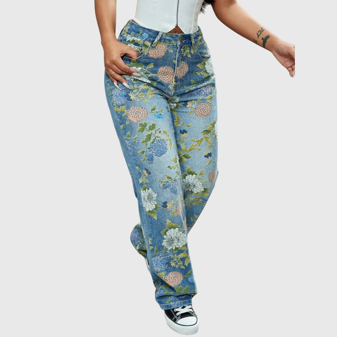 Micah - Hoch geschnittene Cargo-Jeans mit Blumenmuster