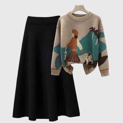 Lina - Gemütliches Strickpullover- und Rock-Outfit