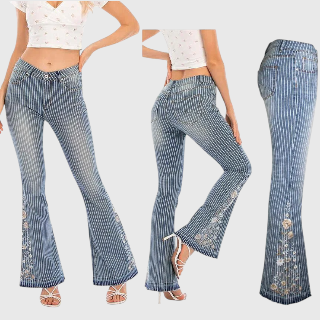 Velda - Damen Bestickte Schlagjeans