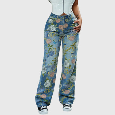 Micah - Hoch geschnittene Cargo-Jeans mit Blumenmuster